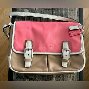 Coach Handbag ColorBlock Leather Crossbody Satchel Pink Taupe Bag